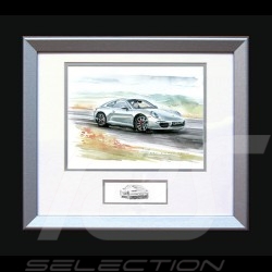 Porsche Poster 911 type 991 blanche - Reproduction imprimée d'une peinture de Uli Ehret - 593 - Poster Plakat