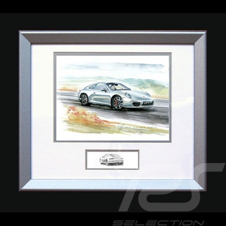 Porsche Poster 911 type 991 blanche - Reproduction imprimée d'une peinture de Uli Ehret - 593 - Poster Plakat