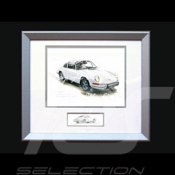 Porsche Poster 911 Classic white with frame limited edition signed by Uli Ehret - 527