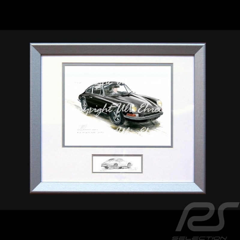 Porsche Poster 911 Classic black with frame limited edition signed by Uli Ehret - 527