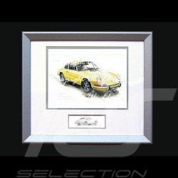 Porsche Poster 911 Classic yellow with frame limited edition signed by Uli Ehret - 527
