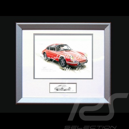 Porsche Poster 911 Klassische rot mit Rahmen limitierte Auflage signiert von Uli Ehret - 527