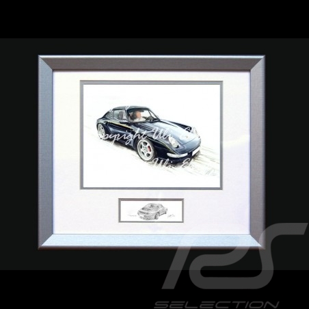 Porsche Poster 911 type 993 Coupé black with frame limited edition signed by Uli Ehret - 365