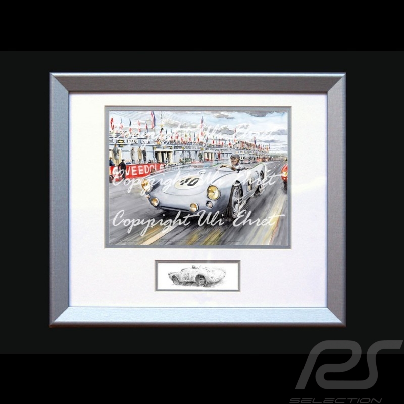 Porsche Poster 550 Le Mans 1954 n° 40 von Frankenberg with frame limited edition signed by Uli Ehret - 134