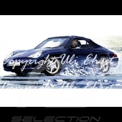 Affiche Porsche 911 type 996 Cabrio noire avec cadre édition limitée signée Uli Ehret - 104 Poster Plakat