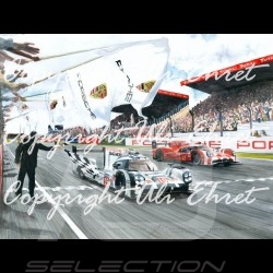 Porsche Poster 919 n°19 Le Mans 2015 victory with frame limited edition signed by Uli Ehret - 566