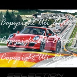 Affiche Porsche 911 type 991 Spa rouge avec cadre édition limitée signée Uli Ehret - 628 - Poster Plakat