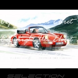 Porsche Poster 911 type 964 Turbo Cabrio red with frame limited edition signed by Uli Ehret - 598