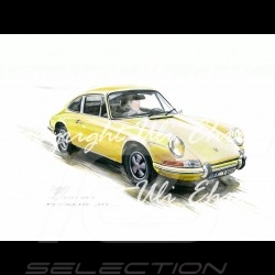 Affiche Porsche 911 Classique jaune avec cadre édition limitée signée Uli Ehret - 527 - Poster Plakat