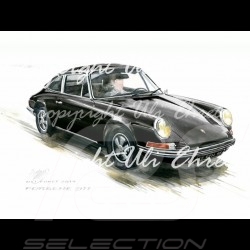 Affiche Porsche 911 Classique noire avec cadre édition limitée signée Uli Ehret - 527 - Poster Plakat