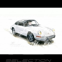 Affiche Porsche 911 Classique blanche avec cadre édition limitée signée Uli Ehret - 527 - Poster Plakat