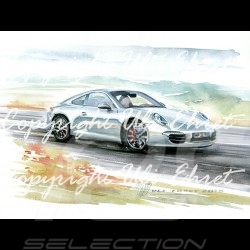 Porsche Poster 911 type 991 white - Printed reproduction  of a painting by Uli Ehret - 593