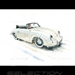 Porsche Poster 356 Pre A cabrio ivoire - Reproduction imprimée d'une peinture de Uli Ehret - 421 - Painting Gemâlde
