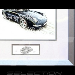 Affiche Porsche 911 type 993 Coupé noire avec cadre édition limitée signée Uli Ehret - 365 - Poster Plakat