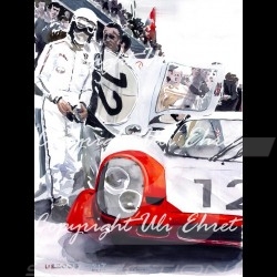 Porsche 917 LH n° 12 1969 white red with pilot wood frame aluminum with black and white sketch Limited edition Uli Ehret - 27