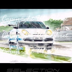 Porsche 911 type 996 GTR white blue stripes wood frame aluminum with black and white sketch Limited edition Uli Ehret - 82