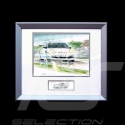 Porsche 911 type 996 GTR white blue stripes wood frame aluminum with black and white sketch Limited edition Uli Ehret - 82