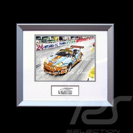 Porsche 911 type 996 GT3 RSR n° 73 Gulf 24h wood frame aluminum with black and white sketch Limited edition Uli Ehret - 101
