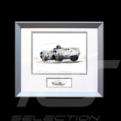 Porsche 550 Le Mans 1955 n° 37 von Frankenberg cadre bois alu avec esquisse noir et blanc Edition limitée Uli Ehret - 113