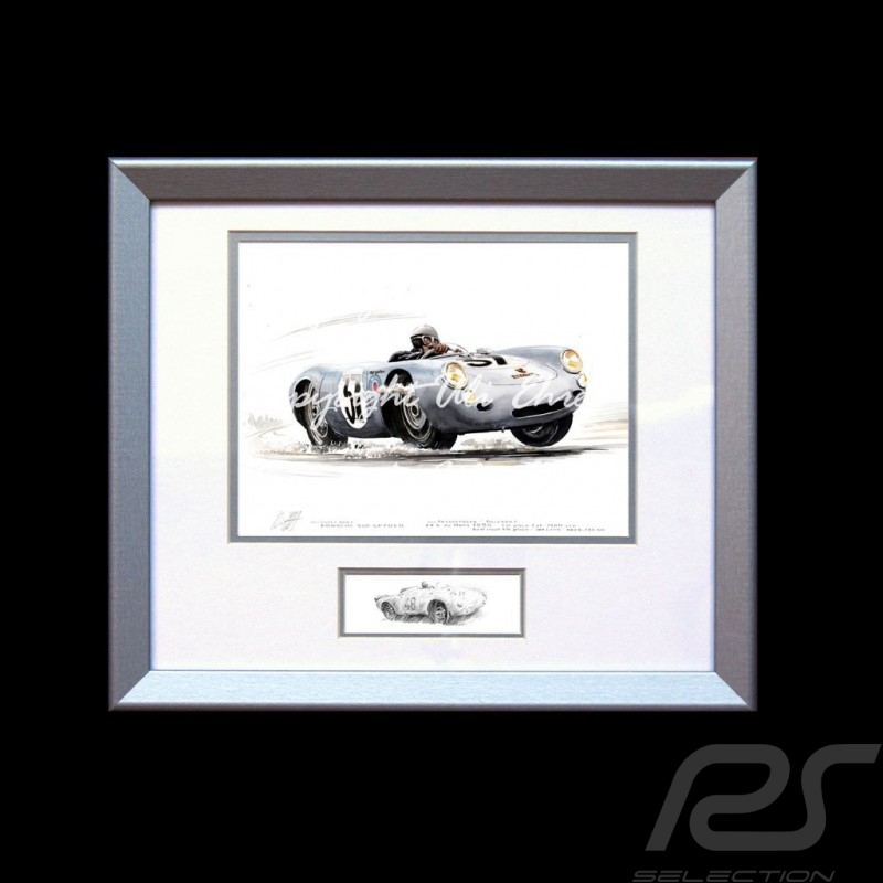 Porsche 550 Le Mans 1955 n° 37 von Frankenberg wood frame aluminum with black and white sketch Limited edition Uli Ehret - 113
