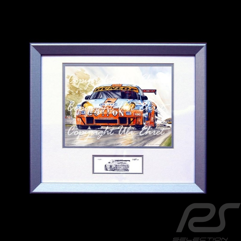Porsche 911 type 996 GT3 RSR Gulf Ice pole wood frame aluminum with black and white sketch Limited edition Uli Ehret - 107