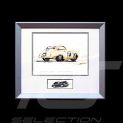 Porsche 356 Panamericana n° 10 ivoire cadre bois alu avec esquisse noir et blanc Edition limitée Uli Ehret - 115