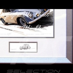 Porsche 356 A Carrera grise cadre bois alu avec esquisse noir et blanc Edition limitée Uli Ehret - 135