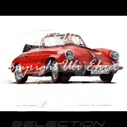 Porsche Poster 356 C Cabriolet rot Aluminium Rahmen mit Schwarz-Weiß Skizze Limitierte Auflage Uli Ehret - 139