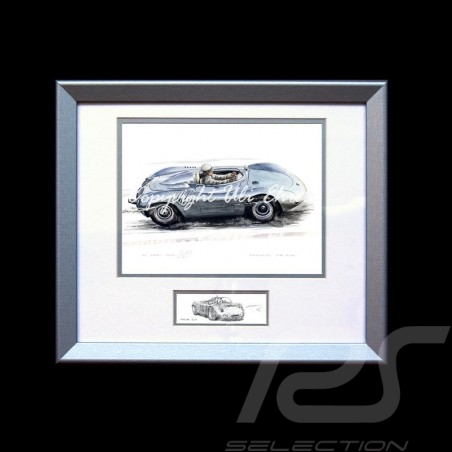 Porsche Poster 718 RSK argent Aluminium Rahmen mit Schwarz-Weiß Skizze Limitierte Auflage Uli Ehret - 136