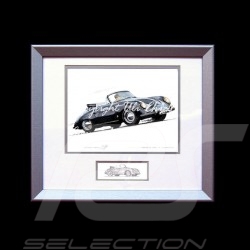 Porsche Poster 356 A Cabriolet schwarz Aluminium Rahmen mit Schwarz-Weiß Skizze Limitierte Auflage Uli Ehret - 138