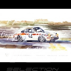 Porsche Poster 911 Le Mans 1971 n° 42 Aluminium Rahmen mit Schwarz-Weiß Skizze Limitierte Auflage Uli Ehret - 185
