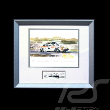 Porsche 911 Le Mans 1971 n° 42 wood frame aluminum with black and white sketch Limited edition Uli Ehret - 185