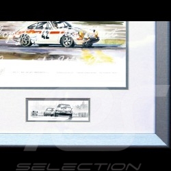 Porsche 911 Le Mans 1971 n° 42 wood frame aluminum with black and white sketch Limited edition Uli Ehret - 185