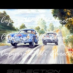 Porsche 356 Duo race Danemark wood frame aluminum with black and white sketch Limited edition Uli Ehret - 187
