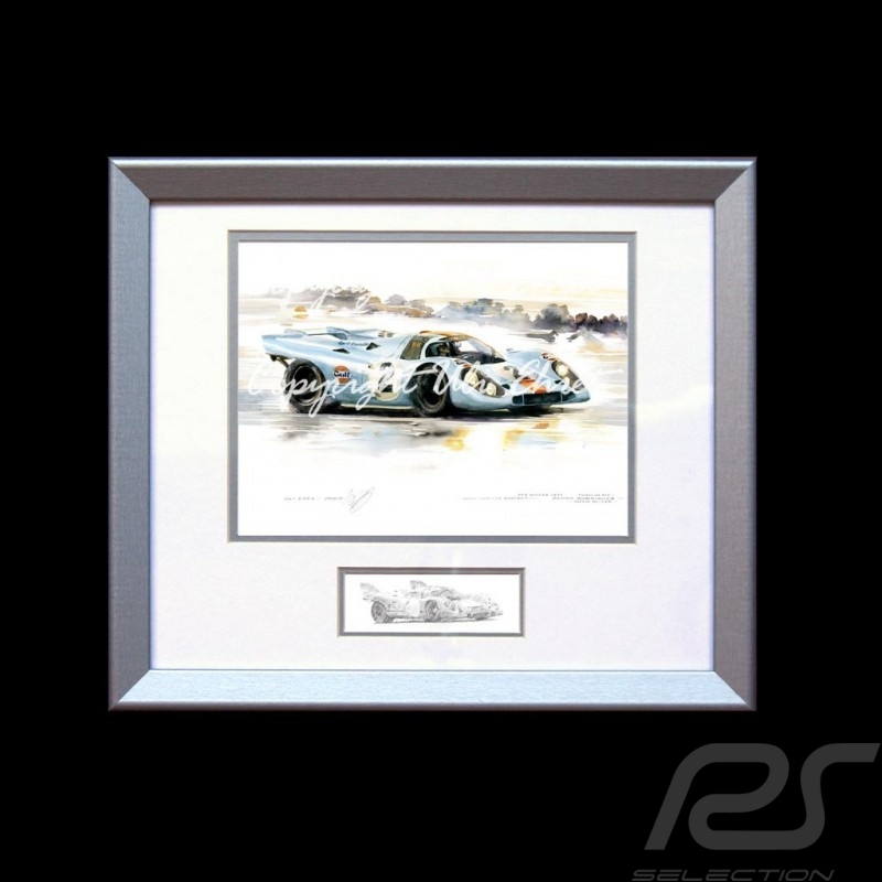 Porsche 917 K n° 2 winner Daytona 1971 wood frame aluminum with black and white sketch Limited edition Uli Ehret - 238