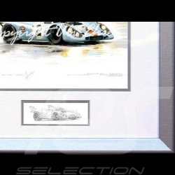 Porsche 917 K n° 2 Sieger Daytona 1971 Aluminium Rahmen mit Schwarz-Weiß Skizze Limitierte Auflage Uli Ehret - 238