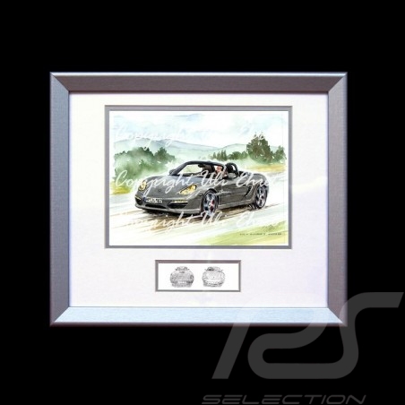 Porsche Boxster 987 grey wood frame aluminum with black and white sketch Limited edition Uli Ehret - 308