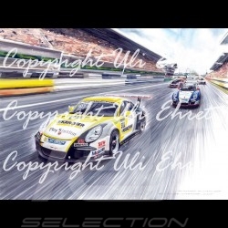 Porsche 911 GT3 Cup type 991 wood frame aluminum with black and white sketch Limited edition Uli Ehret - 628