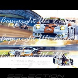 Porsche 911 type 991 RSR n° 77 night racing wood frame aluminum with black and white sketch Limited edition Uli Ehret - 558