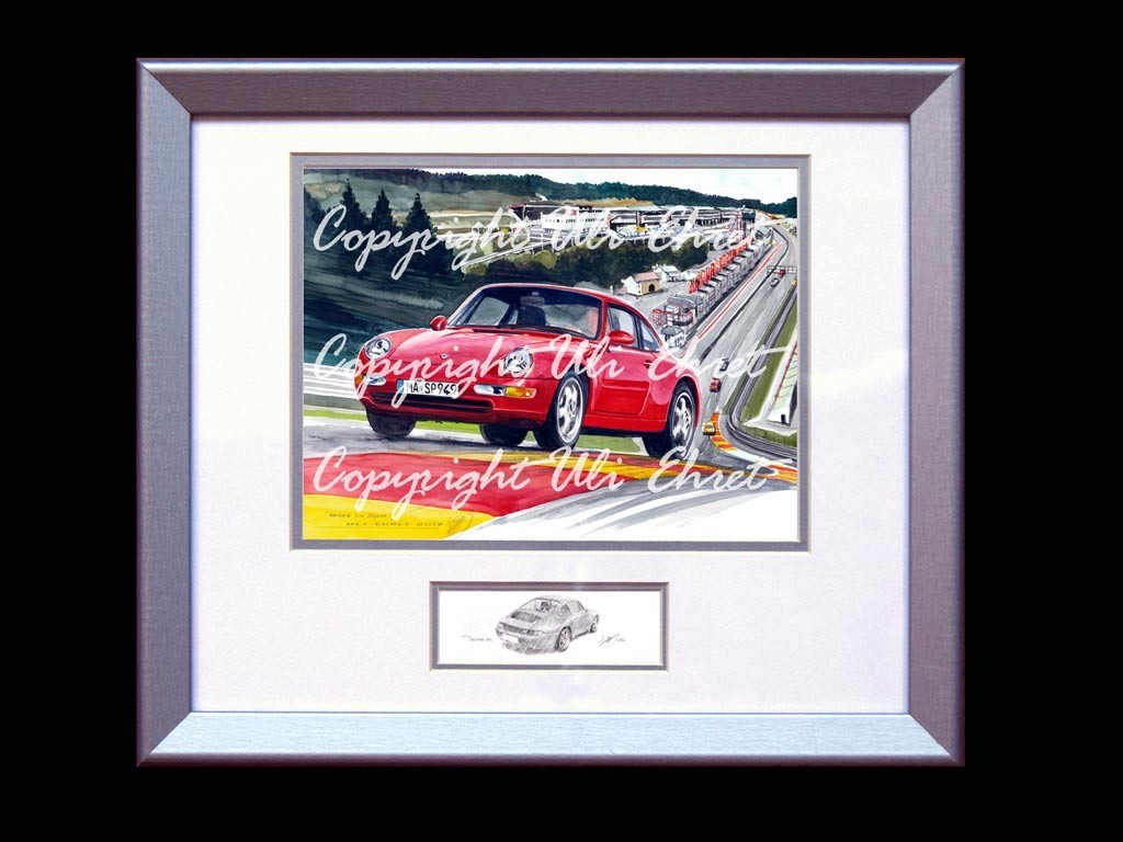 Porsche Poster 911 Type 993 Spa Rot Aluminium Rahmen Mit Schwarz Weiss Skizze Limitierte Auflage Uli Ehret 650 Selection Rs