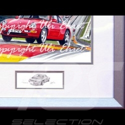Porsche Poster 911 type 993 Spa rot Aluminium Rahmen mit Schwarz-Weiß Skizze Limitierte Auflage Uli Ehret - 650