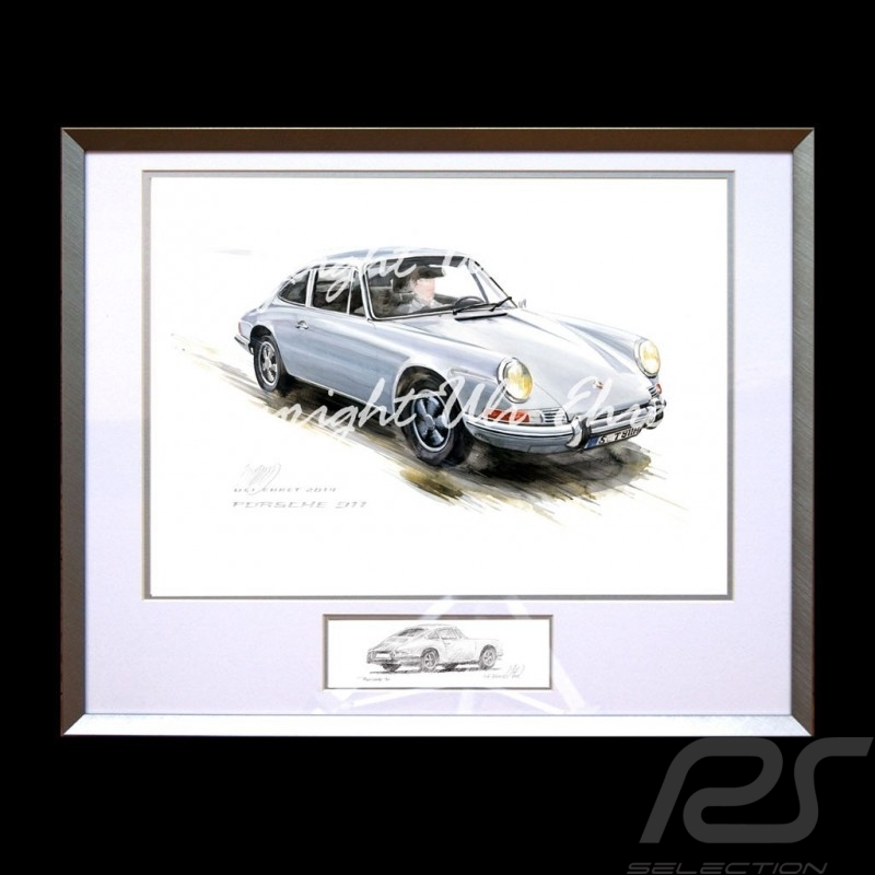 Porsche 911 Classique grise grand cadre aluminium avec esquisse noir et blanc Edition limitée Uli Ehret - 527