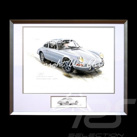 Porsche 911 Klassische grau große Aluminium Rahmen mit Schwarz-Weiß Skizze Limitierte Auflage Uli Ehret - 527