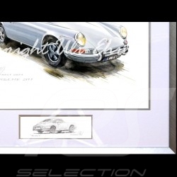 Porsche 911 Klassische grau große Aluminium Rahmen mit Schwarz-Weiß Skizze Limitierte Auflage Uli Ehret - 527