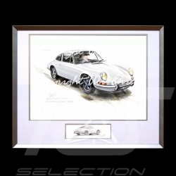 Porsche 911 Klassische weiß große Aluminium Rahmen mit Schwarz-Weiß Skizze Limitierte Auflage Uli Ehret - 527