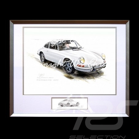 Porsche 911 Classic white big aluminum frame with black and white sketch Limited edition Uli Ehret - 527