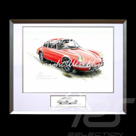 Porsche 911 Classic red big aluminum frame with black and white sketch Limited edition Uli Ehret - 527