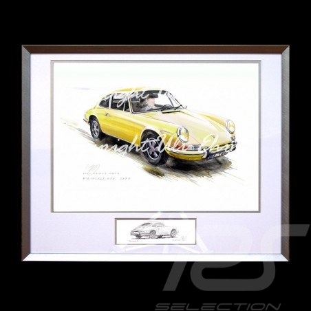 Porsche 911 Classic yellow big aluminum frame with black and white sketch Limited edition Uli Ehret - 527