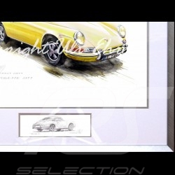 Porsche 911 Klassische gelb große Aluminium Rahmen mit Schwarz-Weiß Skizze Limitierte Auflage Uli Ehret - 527