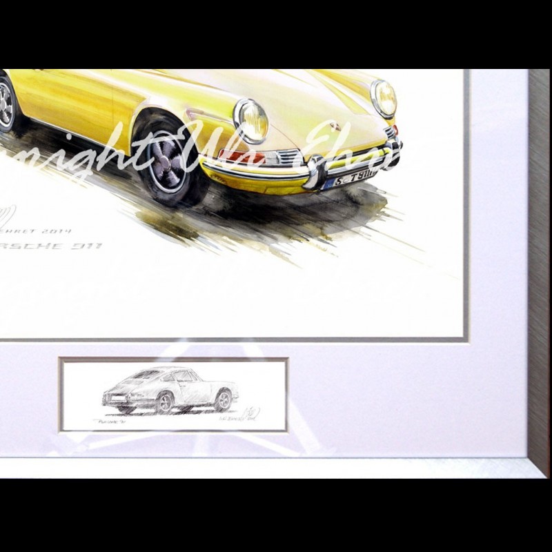 Porsche 911 Classic Yellow Big Aluminum Frame With Black And White 